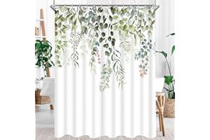 ‎LERORES Lerores Duschvorhang 240x200 cm,Grün Blätter Antischimmel Textil,Wasserabweisend,Waschbar Polyester Stoff Badevorhänge mit 16 Ösen und Duschvorhangringe für Badezimmer,Badewanne