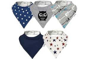 Lovjoy Bandana Dribble Bibs - Super Absorbent & Soft for Teething Babies - Adjustable Snaps - Fits Newborn to 3 years - 5 Pack