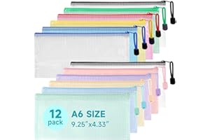 Mutsitaz 12 Stück Dokumententasche mit Reißverschluss A6, Wasserdichter Dokumentenbeutel A6 für Dokumente, Quittung, Papier, Schule, Prüfungsblatt, Kosmetik, Reise, 11 Farben…