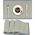HOKIPO Reversible Bamboo Placemats Set of 4 Table Mats, 45x30 cm, Blue (AR2814)