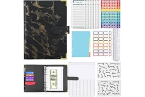 SIMDAO A5 Binder Notizbuch Set, PU Leder Loseblatt Notizbuchmit 12 Pcs Binder Taschen, 12 Budget Bleche, Etikettenaufkleber, Lineal und 5 Farbige Binder-Teiler, Für Financial Planner, Geldsparen