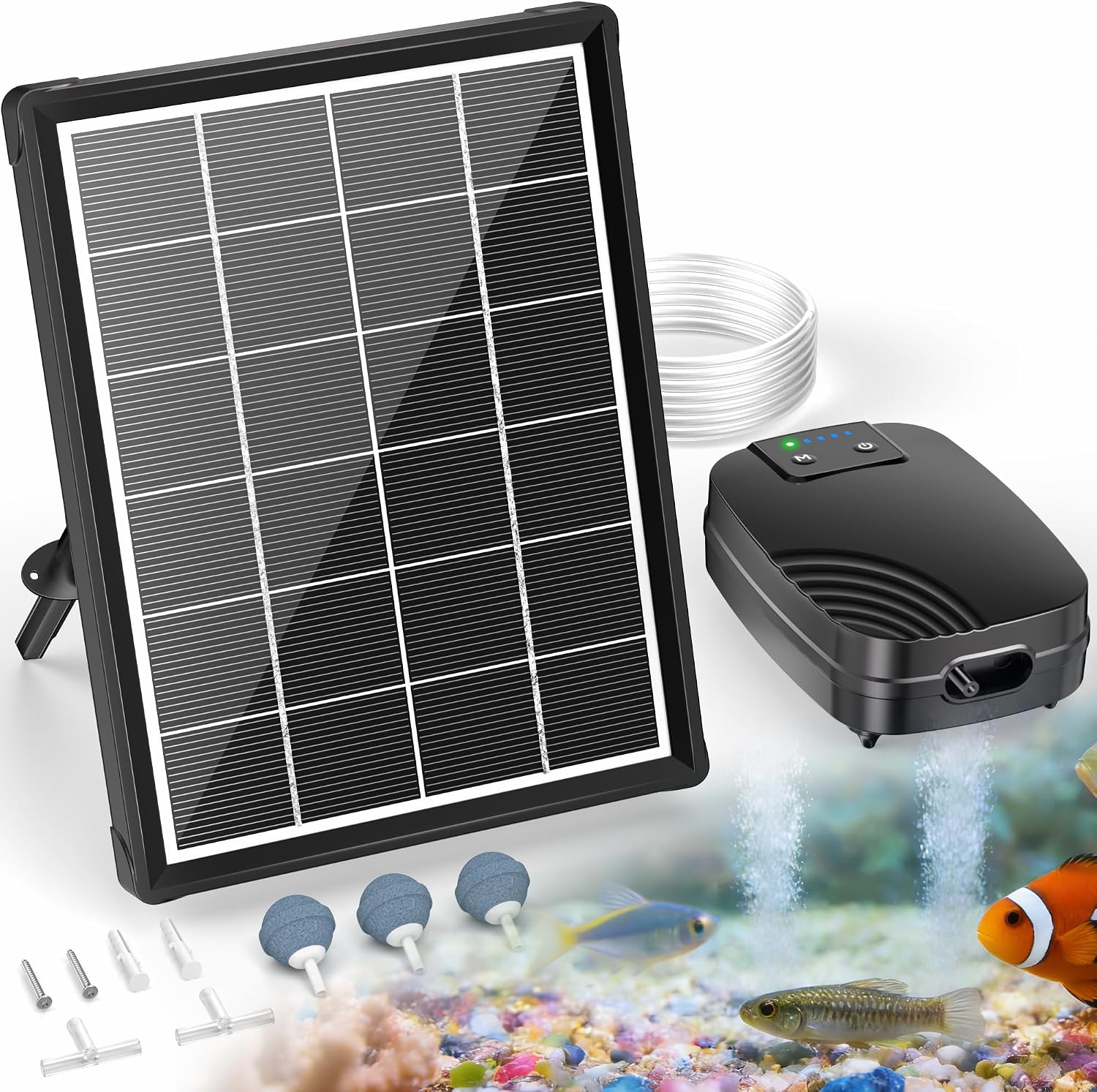 POPOSOAP 4W Solar Pond Aerator, Solar Air Pump for Pond with 2200 mAh Battery Backup, 3 Modes & Separated Solar Panel for Small Outdoor Pond Fish Tank Hydroponics