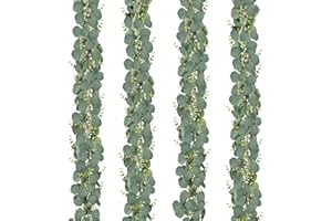 CQURE 4 Pack 5.9ft Eucalyptus Garland, Artificial Eucalyptus Leaves Spring Garland Fake Silver Dollar Greenery Wreath Vines for Wedding Table Party Mantle Bedroom Wall Room Decor