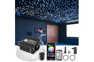 SUNKENET 16W RGBW Ciel Etoile Voiture, 500pcs of (0.75+1.0+1.5mm)*3m Led Ciel De Toit Etoile Voiture Bluetooth//Télécommande, Fibre Optique Lumineuse +Adaptateur+Prise Pour Voiture/Maison/Théâtre