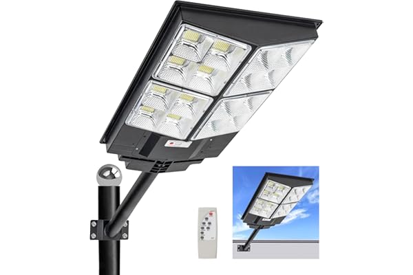 WERISE 900W Solaire Exterieur Lampadaire avec Detecteur de Mouvement, IP65 Étanche Projecteur Solaire Exterieur Puissant avec Telecommande, 6500K 1440 LED Lampe Solaire pour Jardin Rue Garage Parking