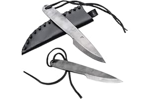 Toferner Couteau en acier Dagr avec lame solide et robuste - Forgé à la main - Étui en cuir véritable inclus. 18 cm (Noir)