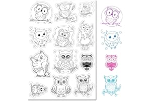 CRASPIRE Timbro in Gomma Trasparente con Gufo Simpatico Cartone Animato Vintage Uccelli Luna Guarnizioni in Silicone Trasparente Timbro per Creazione di Biglietti per Diario Fai da Te Scrapbooking