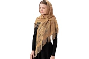 PAMOR Dreieck katholische Kirche Schleier Kapelle Schleier Schal Mantilla Schleier Wrap Schal Masse Kopfbedeckung mit Fransen Trim