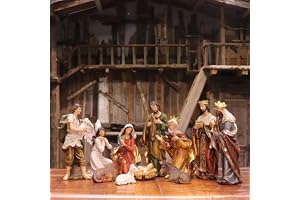 Zayton Julkrubba för inomhusbruk, 20 cm höga figurer, Jesus i krubban, juldekoration för kyrka, heminredning och julklapp, 11