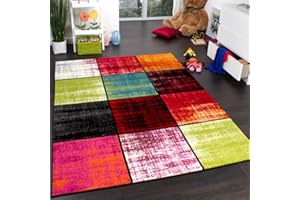 Paco Home Kids Rug Nursery Rug Girls Boys Modern Tartan Rug Mottled Vintage Red Green Black, Size:120x170 cm