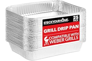 Stock Your Home 2” Aluminum Drip Pan (25 Count) Disposable Foil Liner, Compatible with Weber Grills, Dripping Pans, BBQ Grease Tray to Catch Oil, Outdoor Weber Grill Accessories