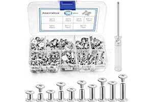 Amentalove 190PCS Chicago Screws, 5 Sizes Chicago Binding Screws Posts with Screwdriver, Cross Head Chicago Button Screws for Leather Belt DIY Book Scrapbook Albums Bookbinding, M5 x 6/8/10/12/15mm