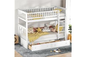 Sapgaks Lit superpose Enfant avec tiroirs, Se transforme en Deux Lits de 90x200cm,Lits Fonctionnels, Lit Enfant 90x200cm,Lits Convertibles, Blancs