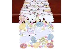 Simhomsen Embroidered Bunny and Colorful Eggs Table Runners for Easter Holiday or Spring Season (14 x 54 inches)