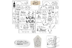 AOIUENOK Rub On Sticker Meer, 6 Stück A5 Rub On Aufkleber, Rub On Folie Transferaufkleber, Rub On Meer, für Möbel, Glas, Holz, Scrapbooking, DIY Basteln Deko