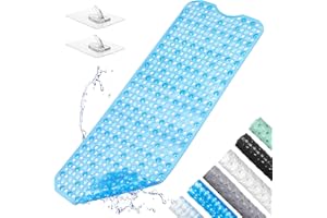 GUYUWE Mata do wanny, mata prysznicowa, 100 x 40 cm, mata antypoślizgowa, można prać w pralce-przezroczysty niebieski