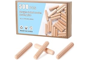 Kinsinder 500Pcs Wooden Dowels Pins Assorted Wooden Dowels Hard Wood Grooved Plugs for Furniture Door and Art Projects (6x30mm)