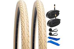 YUNSCM 2-PCS 700C Route Vélo pneus 700x38C/40-622 (Beige) and 700C Vélo Chambre à air Schrader Valve with Compatible with Vélo 700x36-40C Bike pneus and Chambre à air (Y-1045)