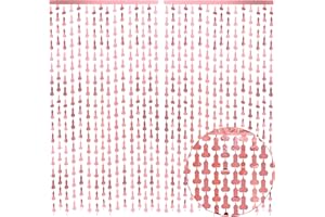 Dzpuhuojz Hen Party Decorations, Hen Do Decorations Rose Gold Fringe Backdrop Curtains, Bridal Shower Decorations, 2 Packs Photo Booth Props Curtains for Bachelorette Party, 3.3ft x 6.6ft