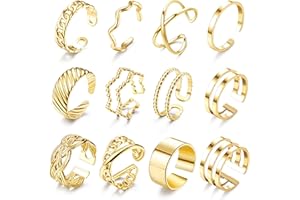 JeweBella 12 Pièces Bague Femme Acier Inoxydable Ouvert Bague Phalange Empilables Minimaliste Bague Pouce Femme Argent/Or Ensemble Bague Knuckle pour Femme