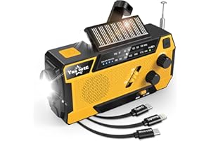 YESIWTC Wind Up Solar Radio, 2000mAh Solar Powered Radio Emergency Hand Crank Radio with 3 Built-in Cables, Battery Operated, SOS Alarm & Flashlight, Emergency wind up torch for Hurricane, Emergency (UK)