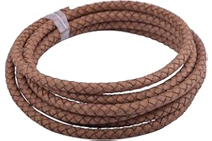 KONMAY 2 Yards 6.0 mm Leather Cord Round Braided Antique Natural