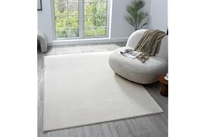 RUGS BY DESIRE Comfy Washable Modern Living Room Rug Polyester Plain Indoor Area Rug with Low Pile - Anti-Slip Felt Backing SuperSoft Carpet Bedroom-Hallway, Cream, 160x220 cm