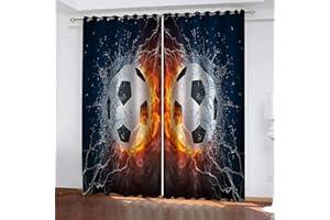 CTQTZ Foudre Football Rideaux Opaques Moderne Eau et feu Football Rideaux avec Oeillets 150x166 cm (Largeur x Hauteur) Rideaux occultants Lot de 2 pour Chambre d'enfant