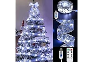 YeahBoom Weihnachtsband Lichter,5M 50 LED Glänzende Band Lichterkette,Schleife Weihnachtsbaum Lichter,Weihnachtsbaum Band,für Indoor Outdoor Weihnachtsbaumschmuck,Party,Hochzeit,Urlaubsdeko