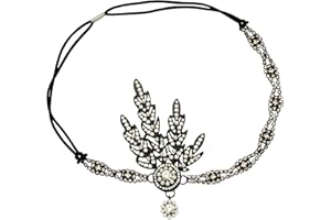 Babeyond - Accessorio per capelli ispirato al Grande Gatsby, in stile anni 20, con perle e motivo a forma di foglie, Argento, colore: Black, cod. BABEYOND-H-0042