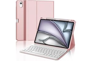 SENGBIRCH Coque Clavier pour iPad Air 11'' (M2) 2024, AZERTY Français - Étui iPad Air 11 Pouces avec Fente pour Stylo, Clavier Détachable sans Fil Bluetooth, Rose Clair