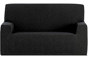 GFD - Funda de Sofá Lisa Ajustable 2 Plaza 120-170cm, Funda Protectora Cubre Sofá Elástica Antimanchas Lavable, Fundas Cubre Sofá Duradera Perros Gatos Mascotas (Negro, 2 plazas)