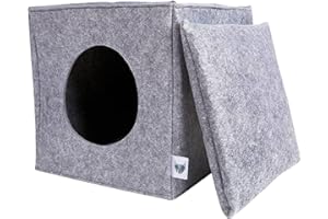 VIIRKUJA Cueva de gato de fieltro en gris claro, incluye cojín, apto para, por ejemplo, IKEA Expedit & Kallax Regal – Cojín extra esponjoso – Especialmente estable y cálido