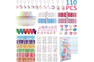 Mezzar Party Kindergeburtstag Mitgebsel Einhorn Set, 110 Stück Einhorn Geburtstagsdeko Kinder mit Haarreifen, Tattoos, Schnapparmband Kinder, Geschenktüten, Geschenke für Mädchen 2 3 4 5 jahre