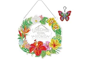 TROYSINC 5D DIY Diamond Painting Kranz mit Licht, DIY Diamant Painting Set, Kristall Malerei Bilder Türkranz Anhänger mit Schlüsselanhänger Wanddekor (Stil A)