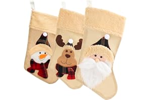 com-four® 3X Premium Weihnachtsstrumpf XL aus Jute - Nikolausstiefel zum Befüllen - Weihnachtsdekoration zum Aufhängen - Nikolausstrumpf in 3 süßen Designs