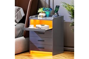 ‎LVIFUR Lvifur Led Nachttisch mit Ladefunktion,Smart Nachtschrank mit 24 Farben Dimmbar, Sideboard mit 3 Schubladen USB Type-C Automatischer Sensor Schlafzimmer Grau