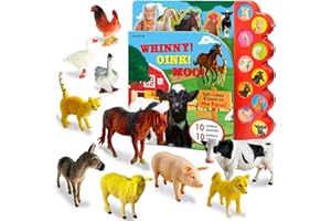 iGRATENS Farm Animals Figures Toys with Sound Books, 10PCS Farm Animals for Toddlers & Animal Sound Books with 10 Buttons, Farm Toys for Toddlers 3-5, Animal Lover Gifts for Kids