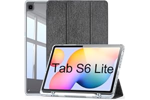 DUZZONA Funda para Samsung Galaxy Tab S6 Lite 10.4 Pulgadas 2024/2020/2020 con Soporte para S Pen, Cuero PU de Moda + Carcasa Trasera Transparente de PC, Negro