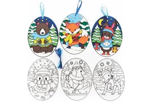 Baker Ross FC289 Winter Waldtiere Sonnenfänger Bastelset - 6er Pack, Buntglaseffekt für Kinder zum Bemalen, Basteln und Aufhängen, Weihnachtsbastel Ideen, Weihnachtsdeko zum Basteln