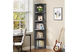 YITAHOME Scaffale angolare a 5 ripiani, 30 x 30 x 180 cm, moderna libreria angolare autoportante a 5 ripiani, libreria angolare e libreria, in legno, per soggiorno, casa e ufficio