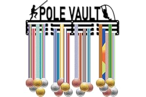 CREATCABIN Soporte para Medallas Salto con Pértiga,Colgador Medallas,Marco Montaje En Pared,para Colgar Deportes,Atleta,Metal,Hierro,Negro,Organizador para Colgar 60 Medalla,Premios,Fútbol,40x15cm