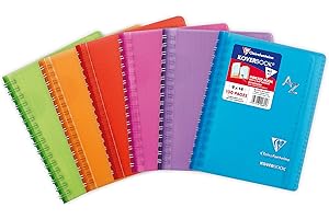 Clairefontaine 322601C Un Répertoire à Spirale Koverbook - 9x14 cm - 100 Pages Petits Carreaux - Papier Blanc 90 g - Couverture Enveloppante Polypro - Couleur Aléatoire