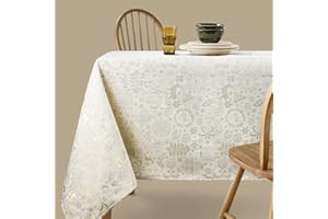 Viste tu hogar Mantel Navidad Hilo Dorado, Especial para Decoración Navideña y Cenas Familiares, etc, Diseño Moderno y Elegante, Fabricado en España, Beige Navidad, 140x250cm