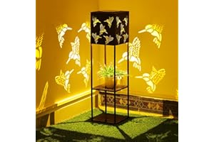 GCMacau Solarlampen Laternen für Draußen, Große Kolibri LED Gartenlampen Metall Solarbetrieben Gartenleuchten Wasserdicht mit 2-stöckiger Blumenständer für Außen Terrasse, Hof, Weg Dekoration