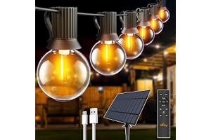 Ollny Solar Lights Outdoor Garden 10m Waterproof Festoon Light with Remote, USB LED String with 3 Modes 16+1 G40 Shatterproof