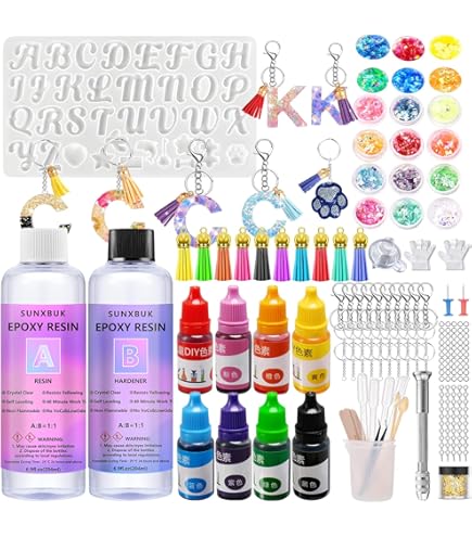 Kit Resina Epossidica Per Principianti - Con Stampi Lettere, Colori, Glitter E Foglia Oro