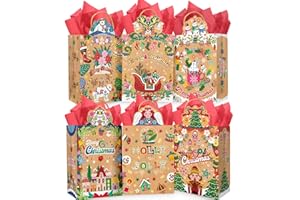 Gcardist 12 sztuk nieregularnie ukształtowanych torebek prezentowych kraft na Boże Narodzenie z uchwytami, w małym rozmiarze, w kształcie anioła (rozmiar S - 15,5 x 24,9 x 7,9 cm, 12 sztuk papieru