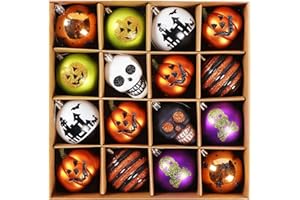 SVNVIOZ 16pcs Shatterproof Halloween Baubles Ornaments, Naughty Pumpkin Decorations, Hanging Tree Balls Pendants for Halloween Party Decorations