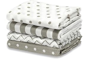 Cuddlebug Copertina Neonato in Mussola (4 Pezzi) - Coperte in 100% Mussola di Cotone per Neonato, Coperte in Mussola Morbide e Traspiranti, Teli Multiuso per Neonati (Spots n' Stripes)